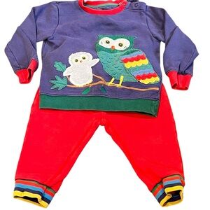 Baby Boden Owl Sweatsuit Set in Red and Blue, Size 18-24 months